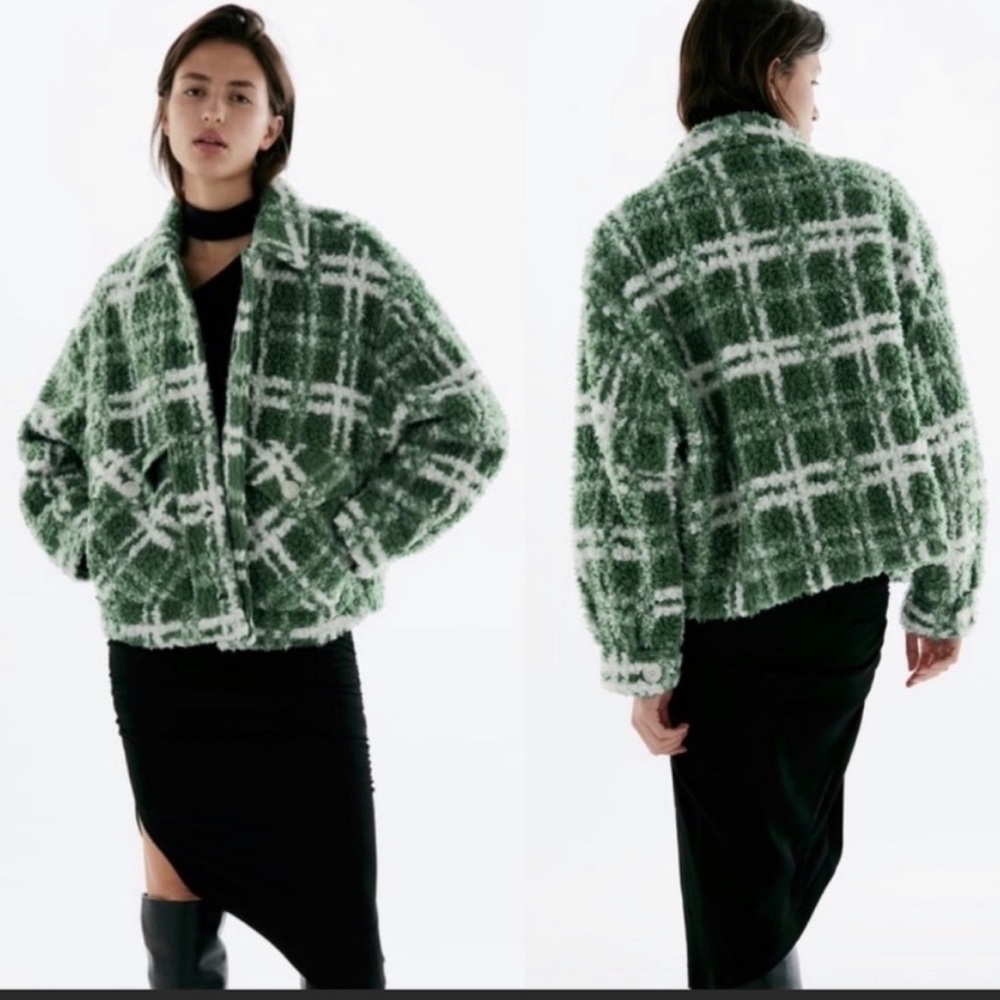 Zara plaid sherpa jacket
